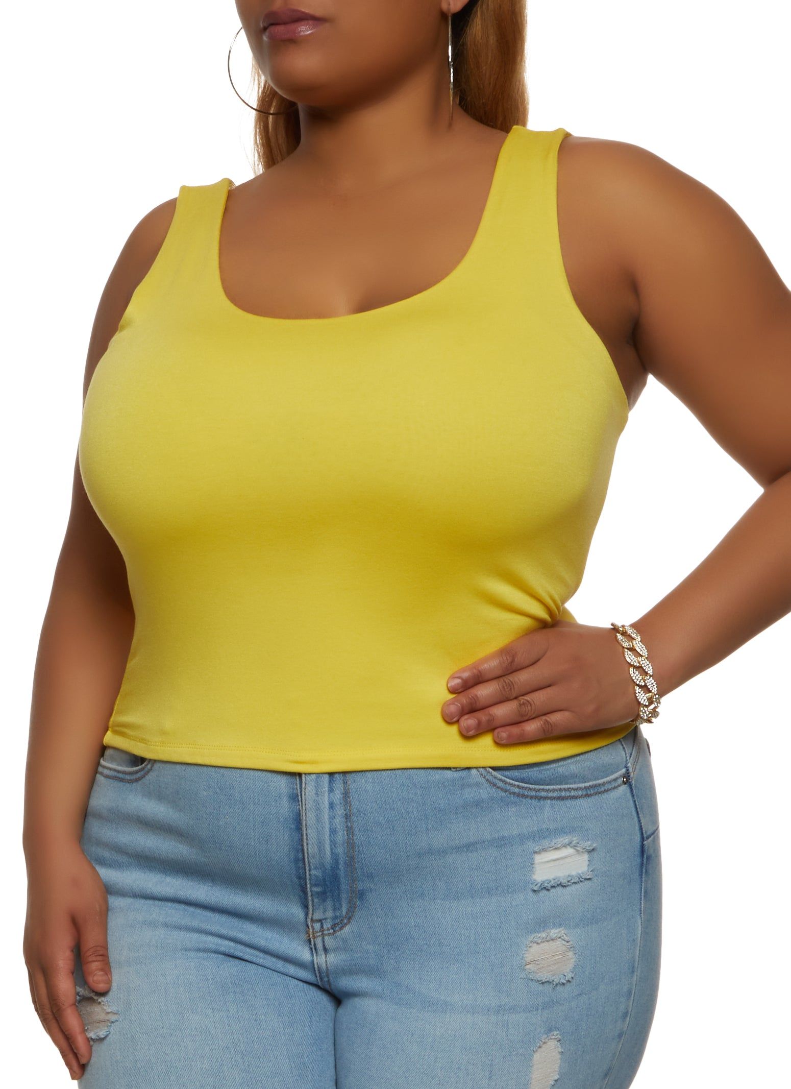 Plus Size Double Layer Scoop Neck Tank Top sold by Rainbow