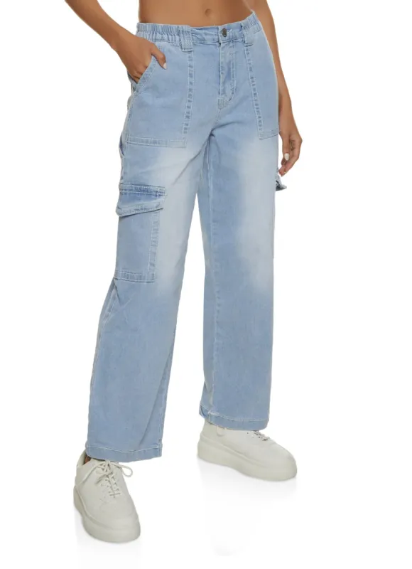 Almost Famous Decorative Stitch Denim Cargo Pants sold by Rainbow