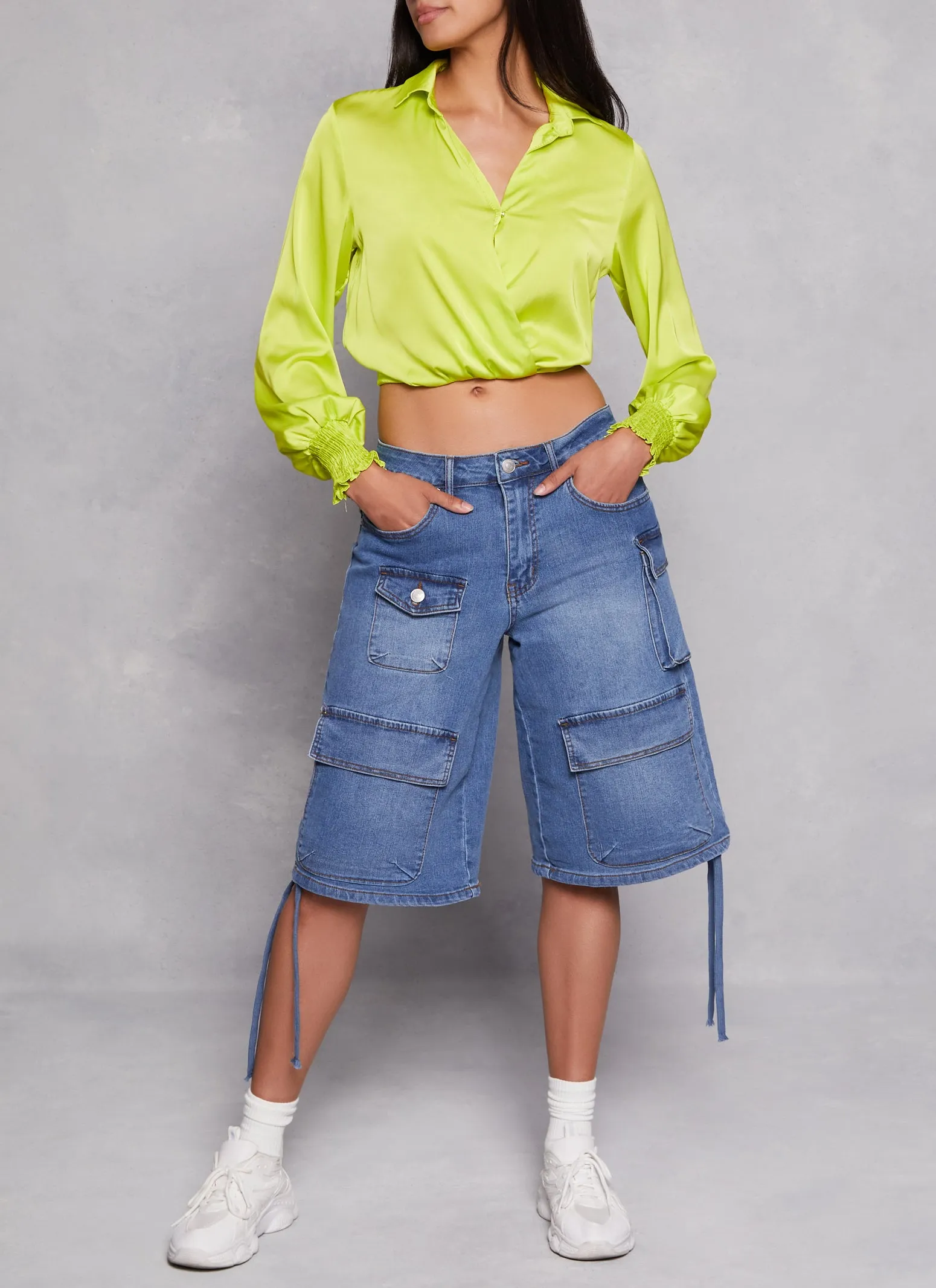 Satin Puff Sleeve Faux Wrap Shirt sold by Rainbow product image thumbnail 2