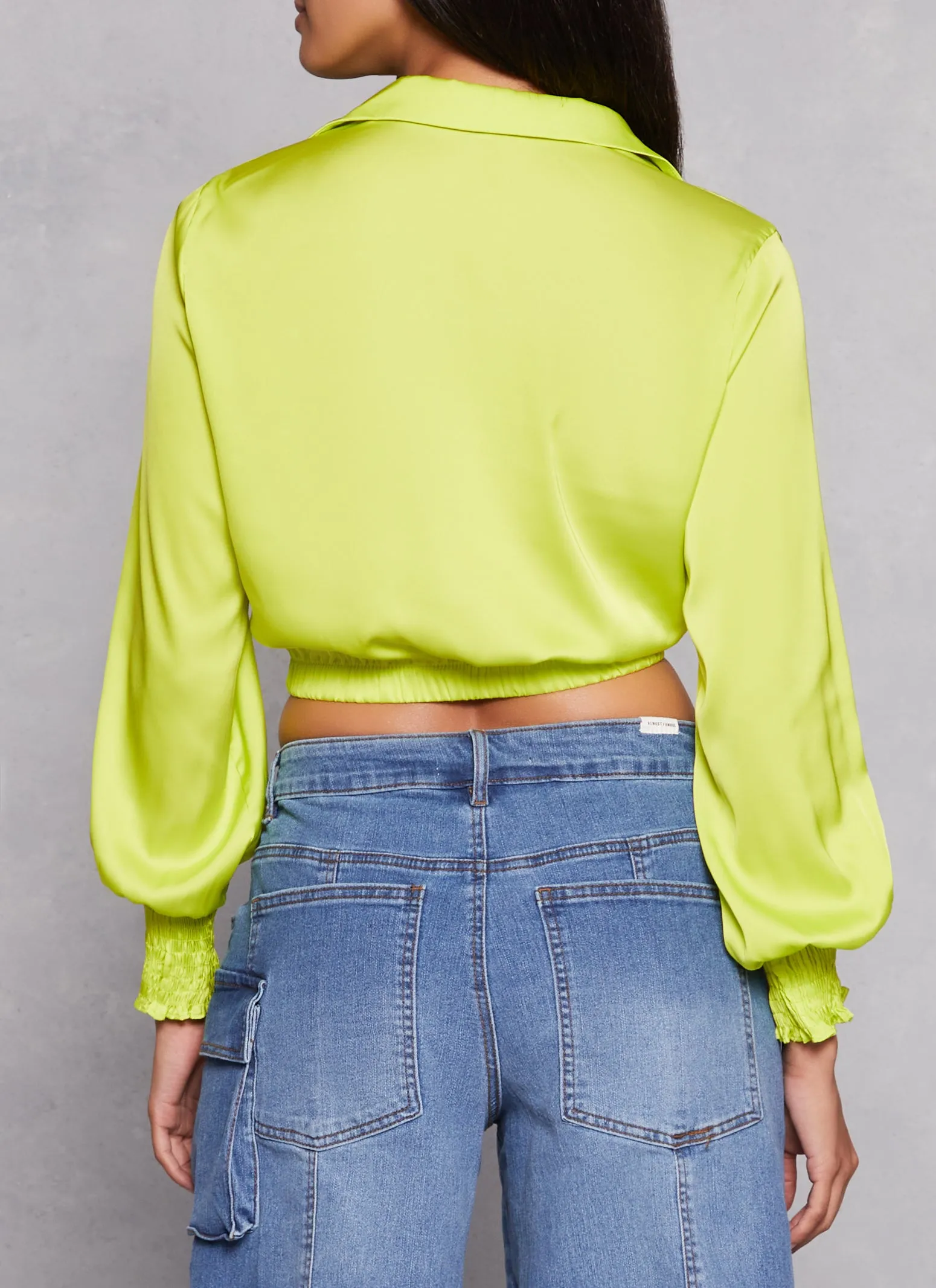 Satin Puff Sleeve Faux Wrap Shirt sold by Rainbow product image thumbnail 3