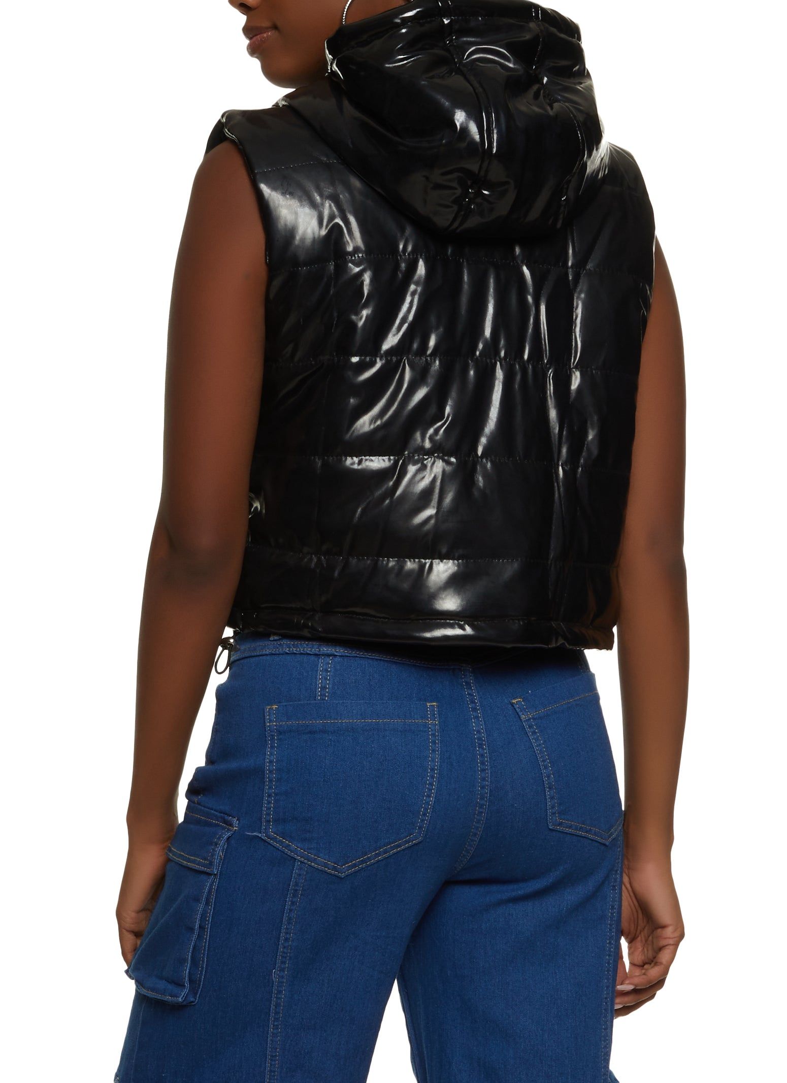 Hooded Faux Patent Leather Puffer Vest sold by Rainbow product image thumbnail 2