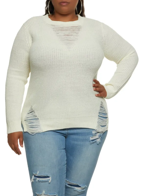 Plus Size Distressed Detail Pullover Sweater sold by Rainbow