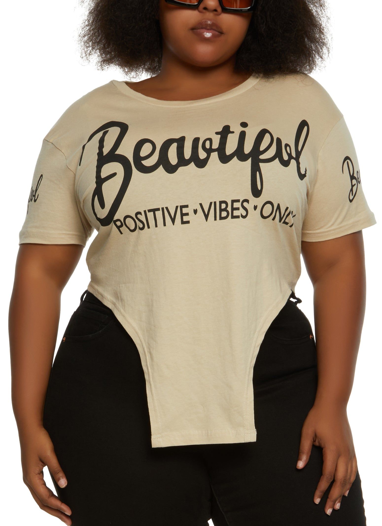 Plus Size Beautiful Positive Hanky Hem Graphic Tee sold by Rainbow