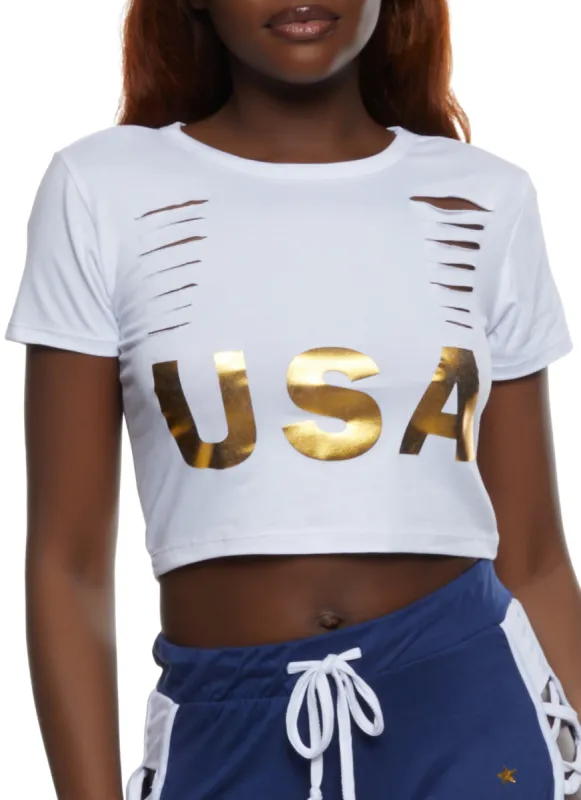 USA Laser Cut Cropped Tee sold by Rainbow