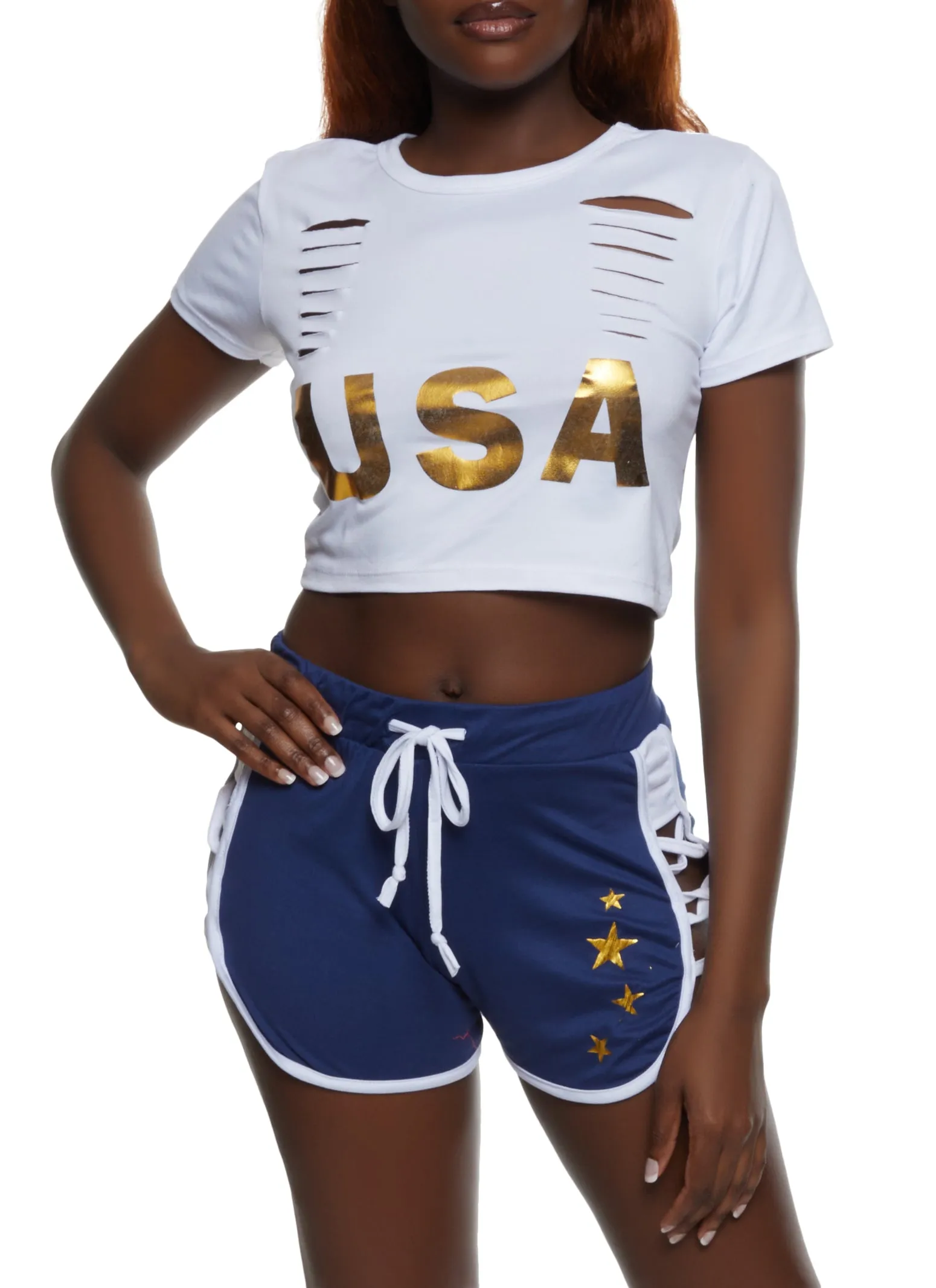USA Laser Cut Cropped Tee sold by Rainbow product image thumbnail 2