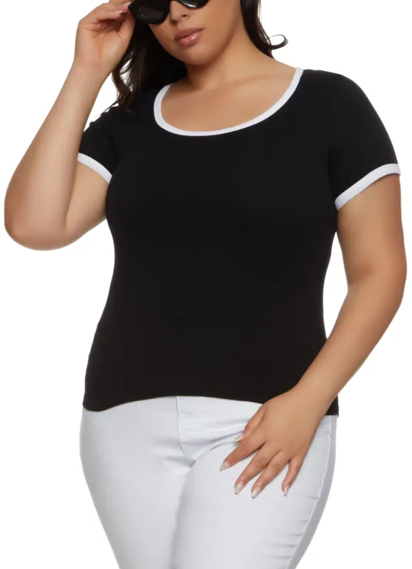 Plus Size Rib Knit Seamless Ringer Tee sold by Rainbow