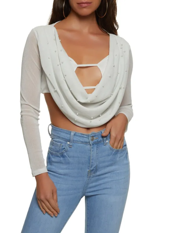 Faux Pearl Detail Lurex Draped Blouse sold by Rainbow