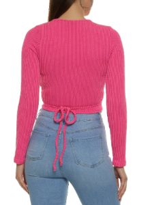 Long Sleeve Ribbed Knit Wrap Crop Top sold by Rainbow
