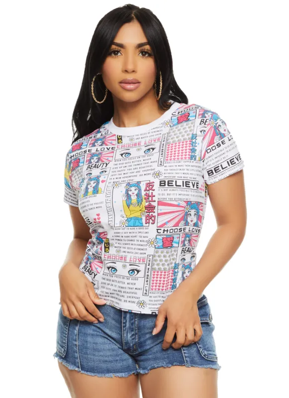 Anime Graphic Print Tee sold by Rainbow