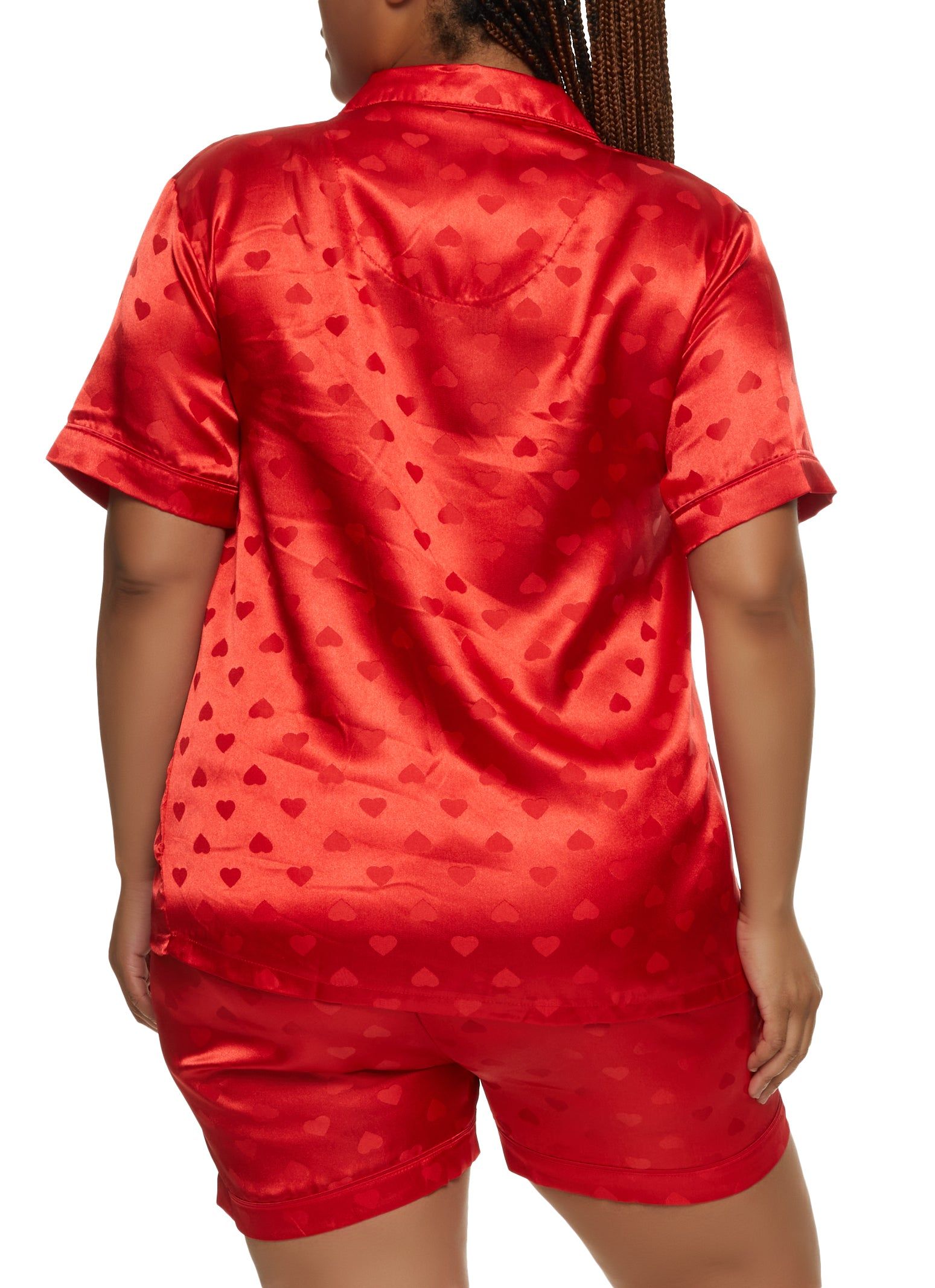 Plus Size Satin Heart Print Notch Collar Pajama Shirt and Shorts sold by Rainbow product image thumbnail 2