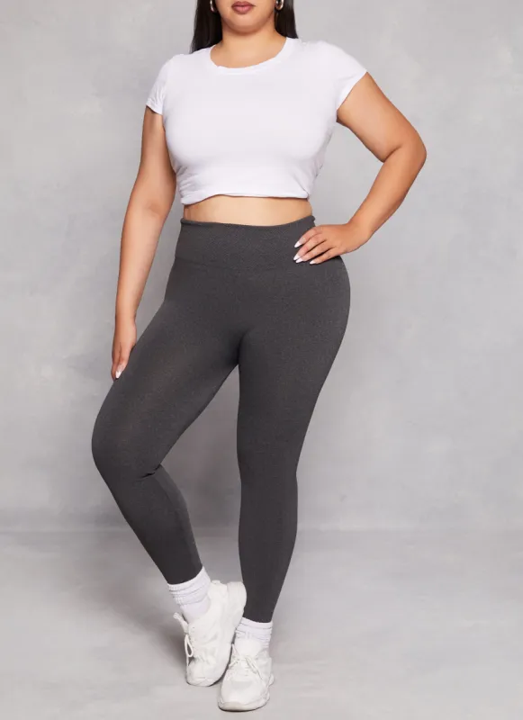 Plus Size Fleece Textured Waistband Leggings sold by Rainbow