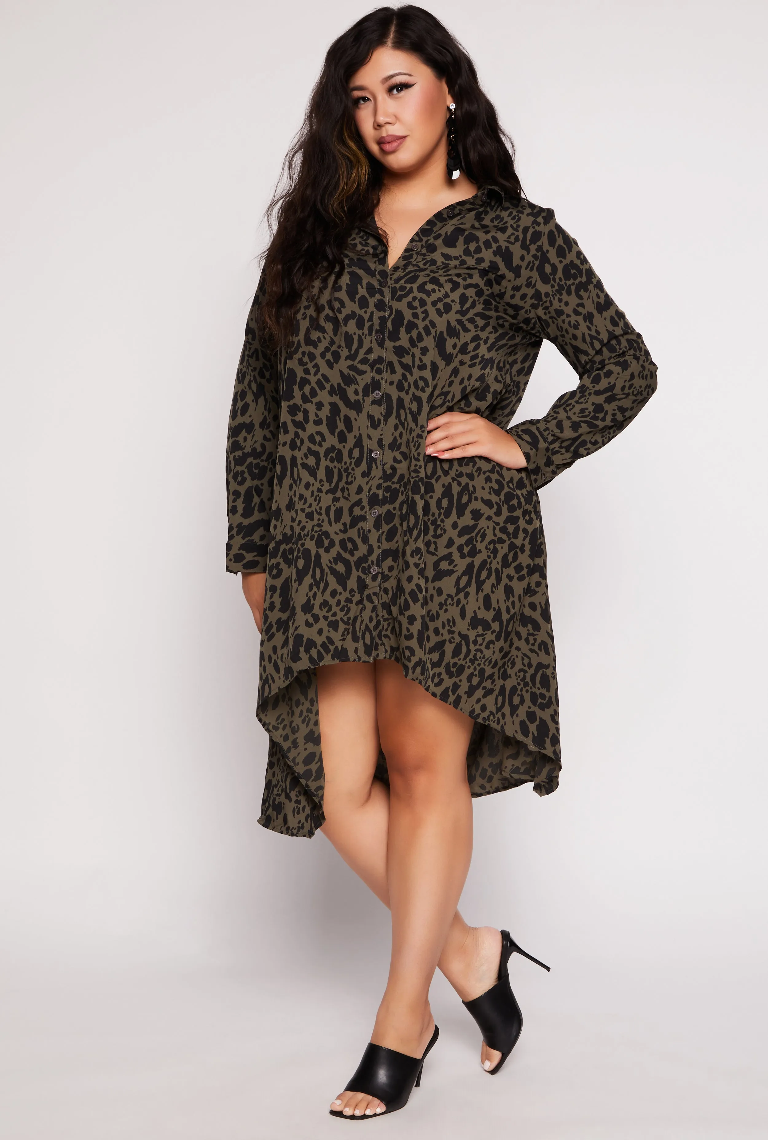 Plus Size Animal Print Button Front Shirt Dress sold by Rainbow