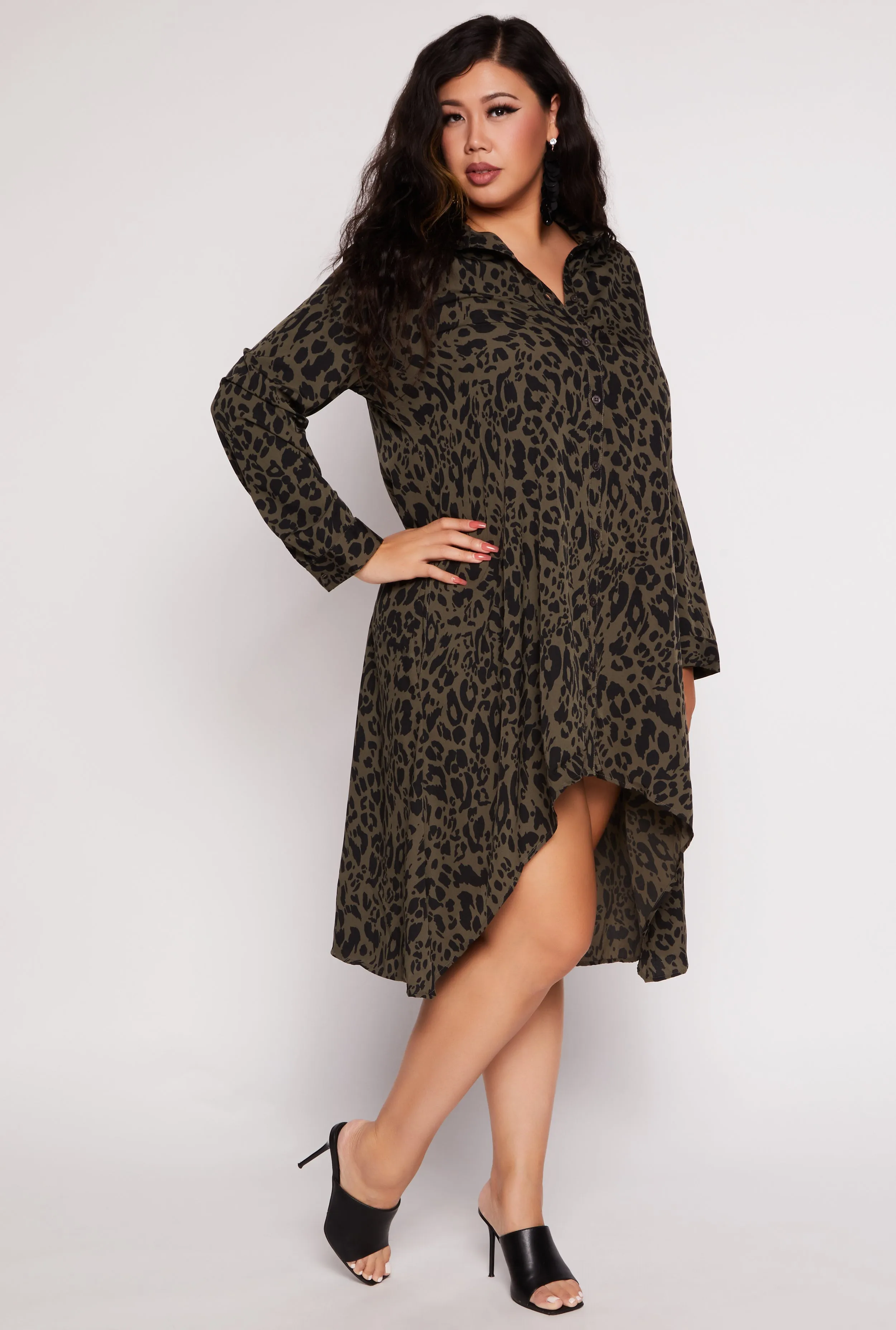 Plus Size Animal Print Button Front Shirt Dress sold by Rainbow product image thumbnail 2