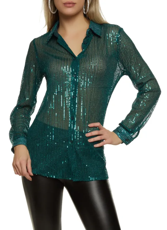 Sequin Button Front Shirt sold by Rainbow