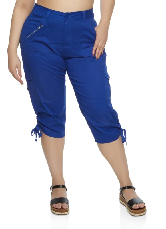 Plus Size Zip Detail Cargo Pocket Capri Pants sold by Rainbow