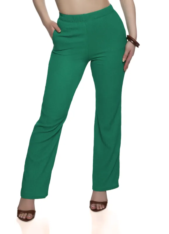 Textured Elastic Waist Wide Leg Pants sold by Rainbow