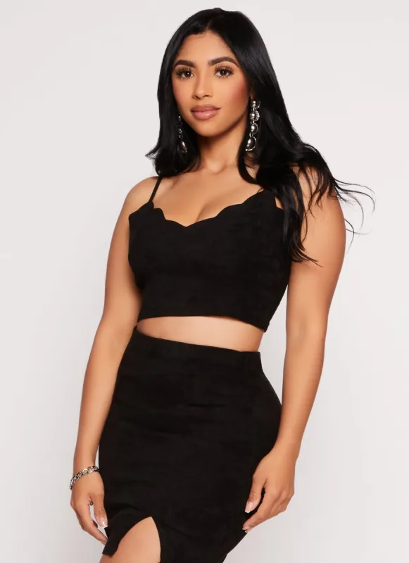 Iris Faux Suede Scalloped Trim Cropped Cami sold by Rainbow