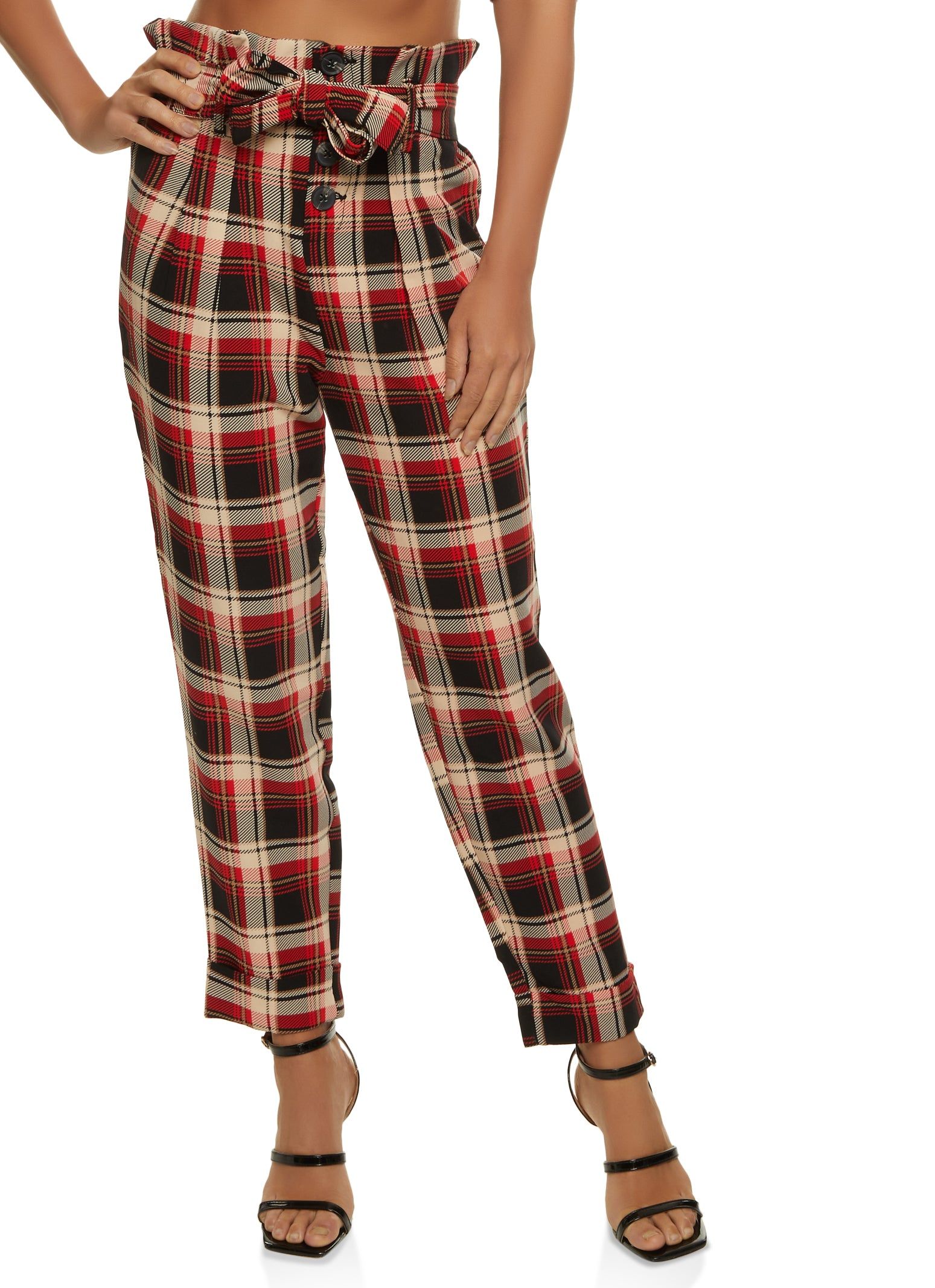 Plaid Paper Bag Waist Pants sold by Rainbow