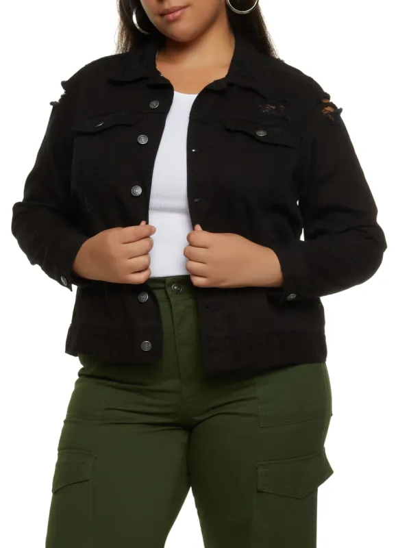 Plus Size Almost Famous Distressed Jean Jacket sold by Rainbow