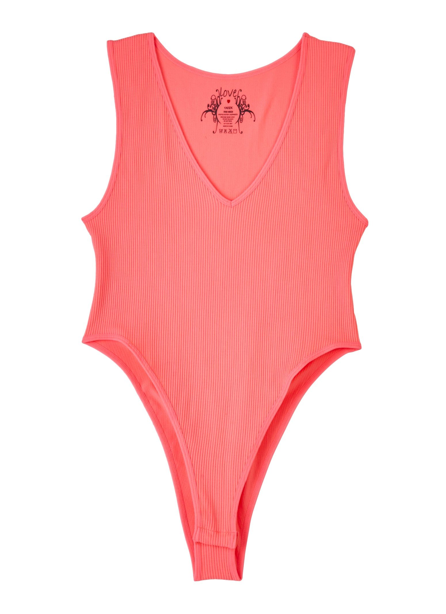 Plus Size Rib Knit High Cut Seamless V Neck Bodysuit sold by Rainbow product image thumbnail 5