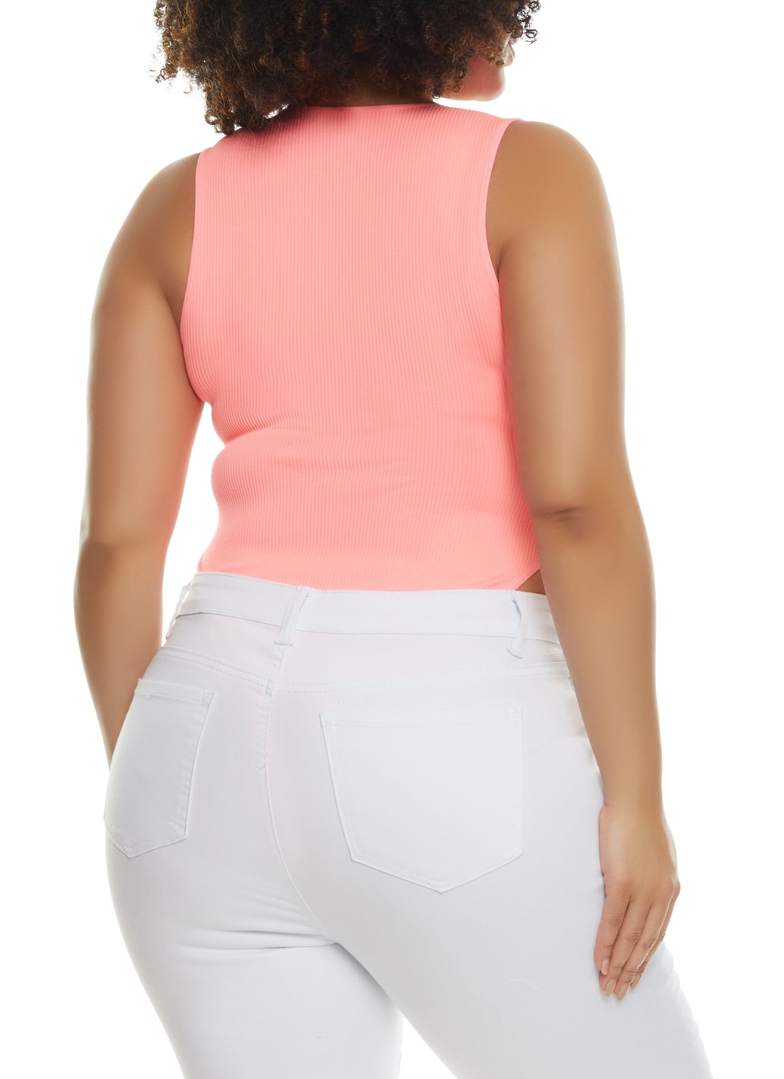 Plus Size Rib Knit High Cut Seamless V Neck Bodysuit sold by Rainbow product image thumbnail 3