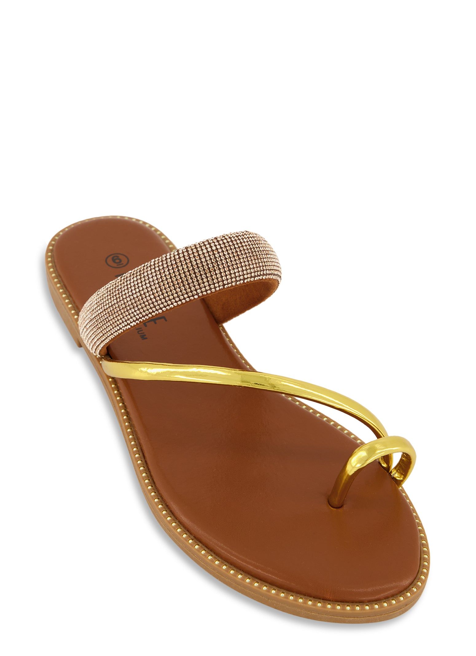 Toe Loop Studded Rhinestone Band Slide Sandals sold by Rainbow