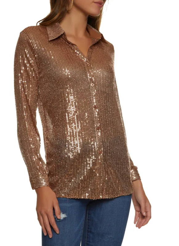 Sequin Button Front Shirt sold by Rainbow