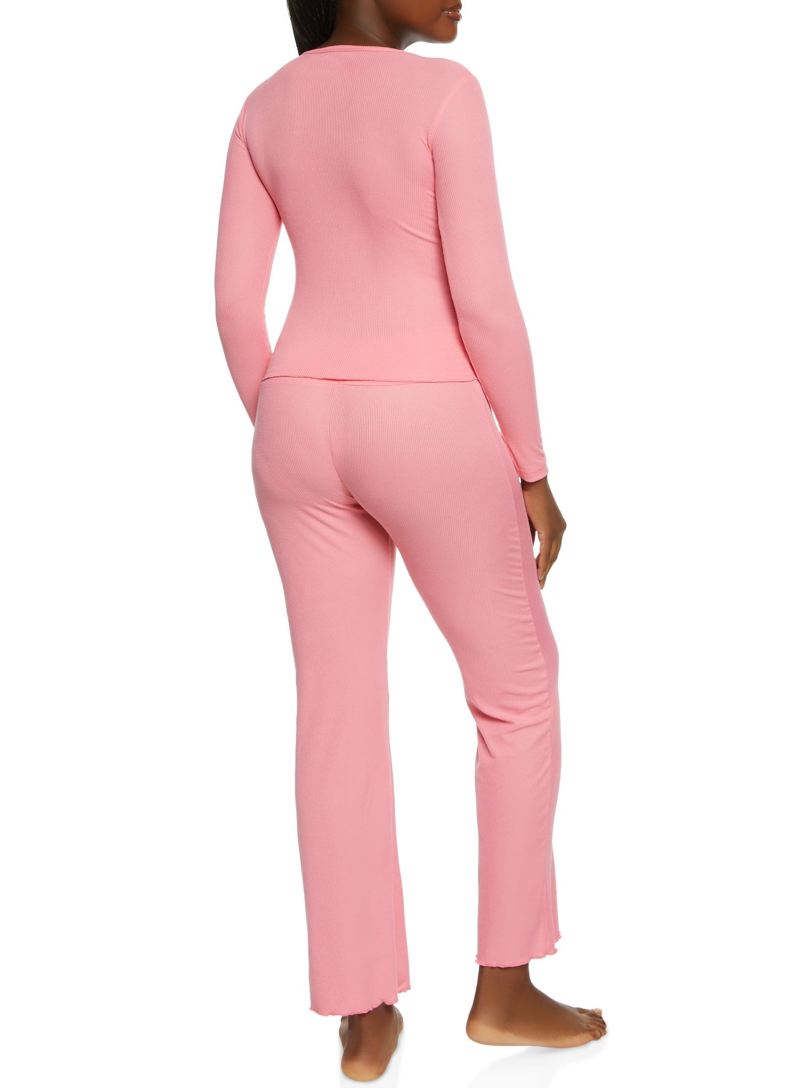 Solid Ribbed Knit Lettuce Edge Pajama Top and Pants sold by Rainbow product image thumbnail 2