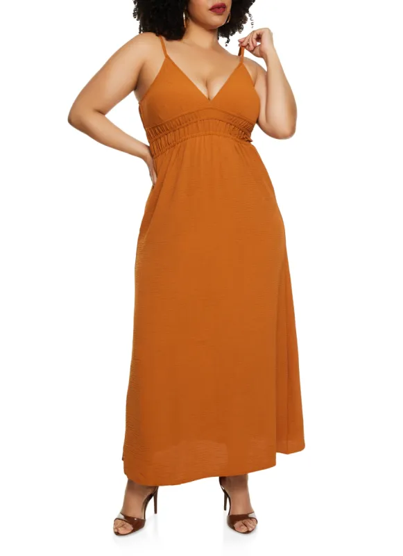 Plus Size Airy V Neck Empire Waist Maxi Dress sold by Rainbow