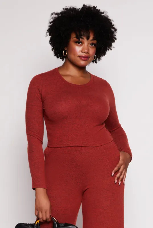 Plus Size Brushed Knit Long Sleeve Crop Top sold by Rainbow