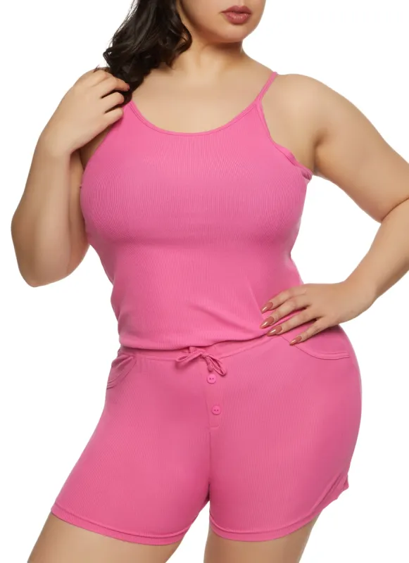 Plus Size Ribbed Solid Cami Pajama Romper sold by Rainbow