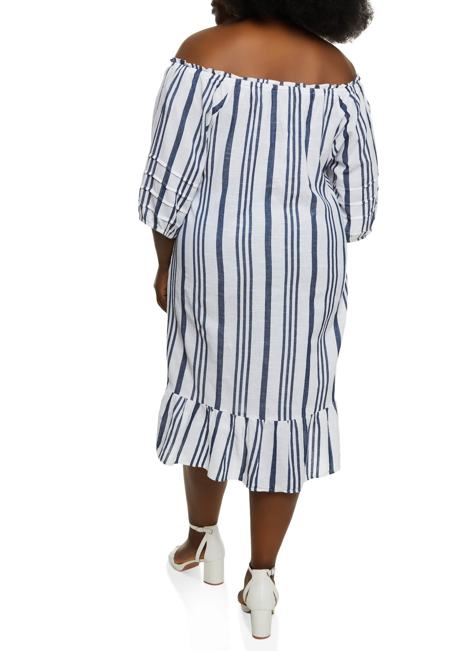 Plus Size Striped Tie Front Off the Shoulder Dress sold by Rainbow product image thumbnail 3