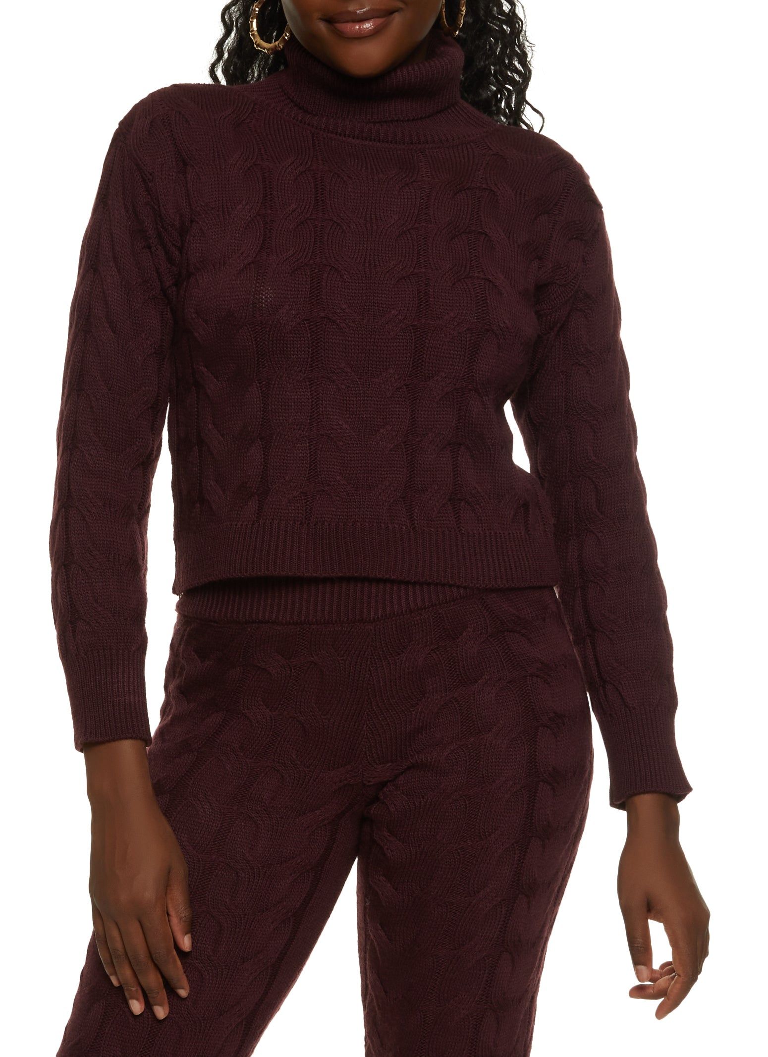 Cable Knit Turtleneck Cropped Sweater sold by Rainbow