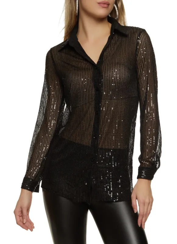 Sequin Button Front Shirt sold by Rainbow