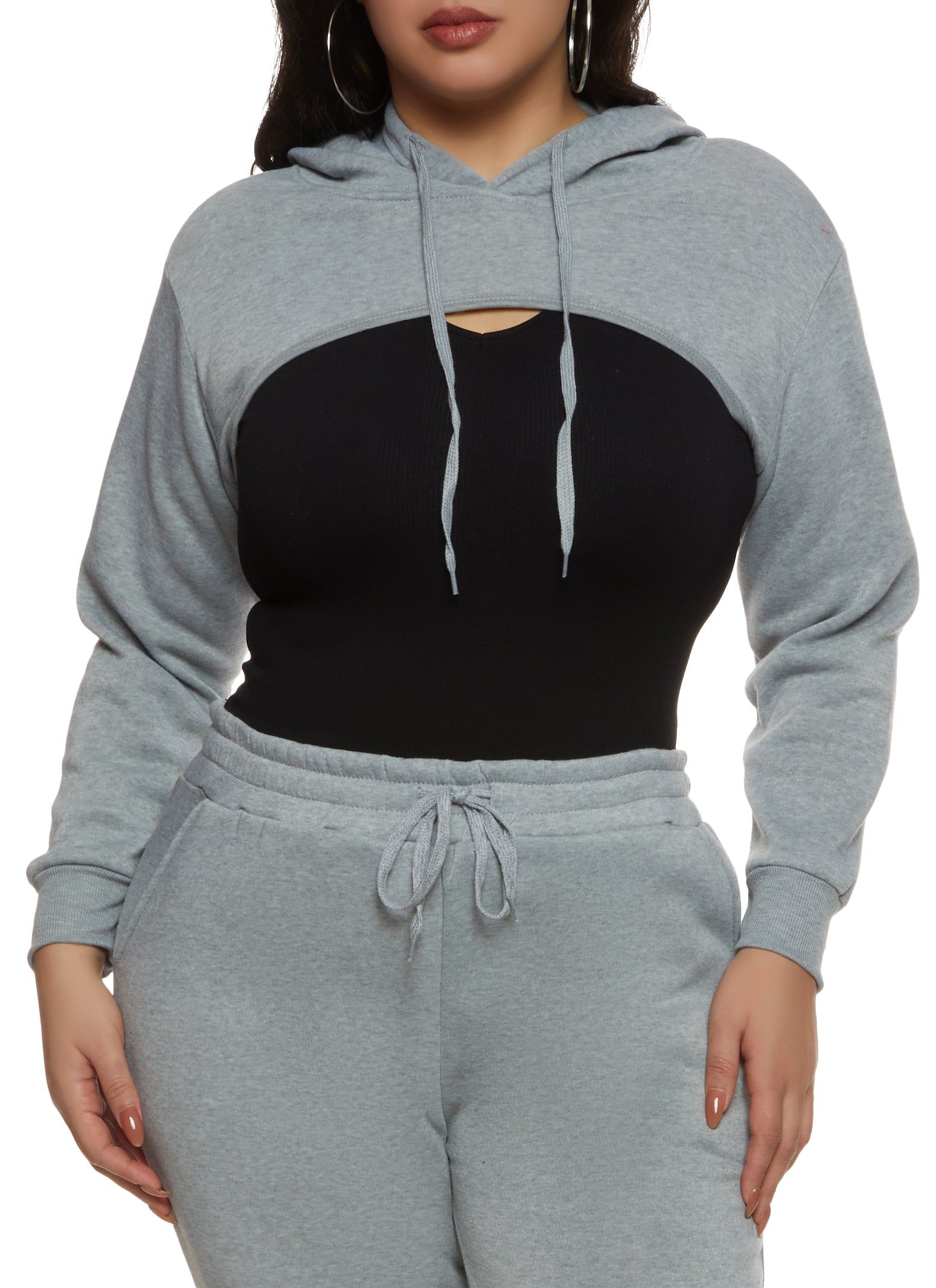 Plus Size Long Sleeve Shrug Hoodie sold by Rainbow