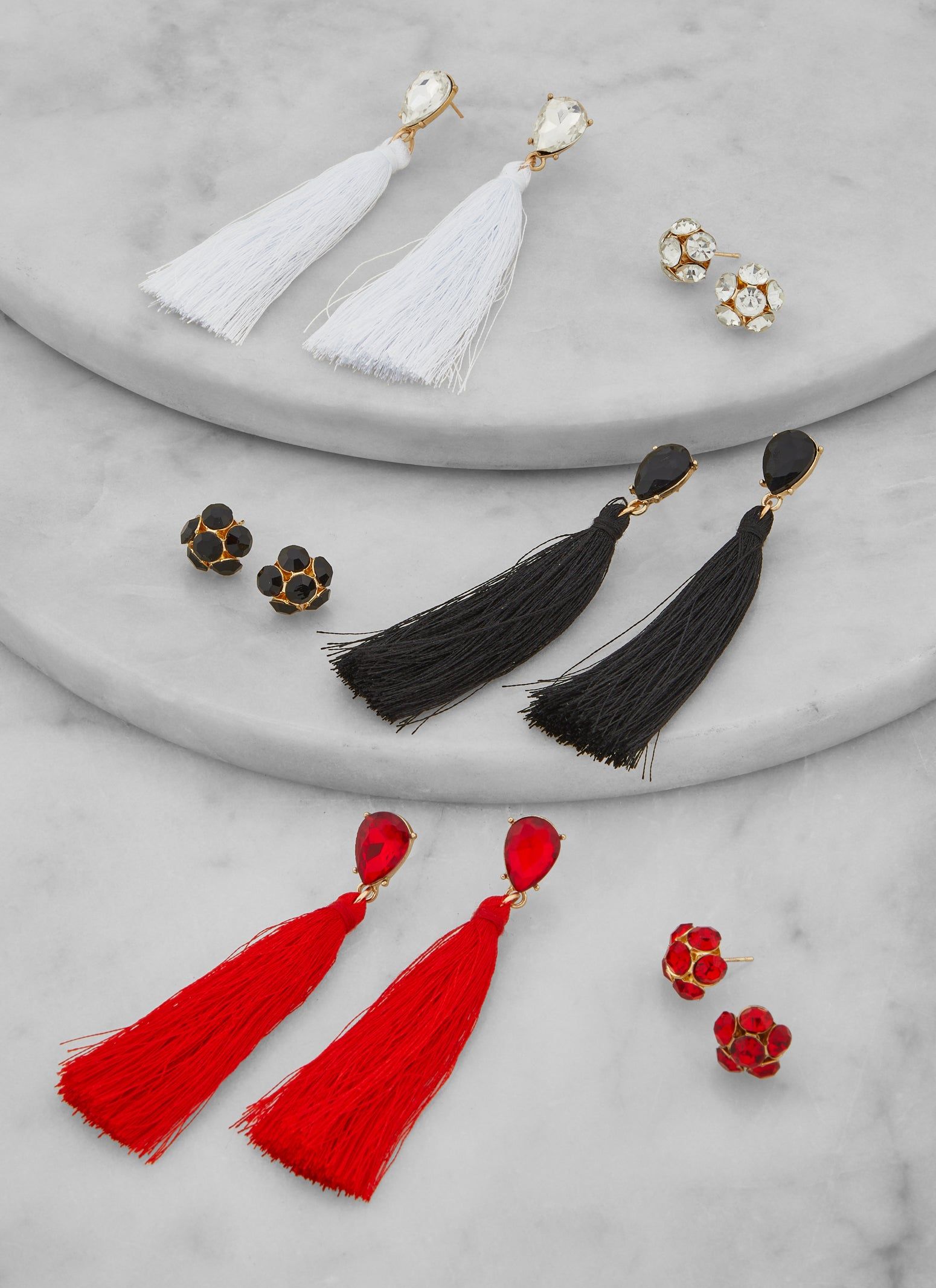 Set of 6 Rhinestone Stud and Tassel Earrings sold by Rainbow