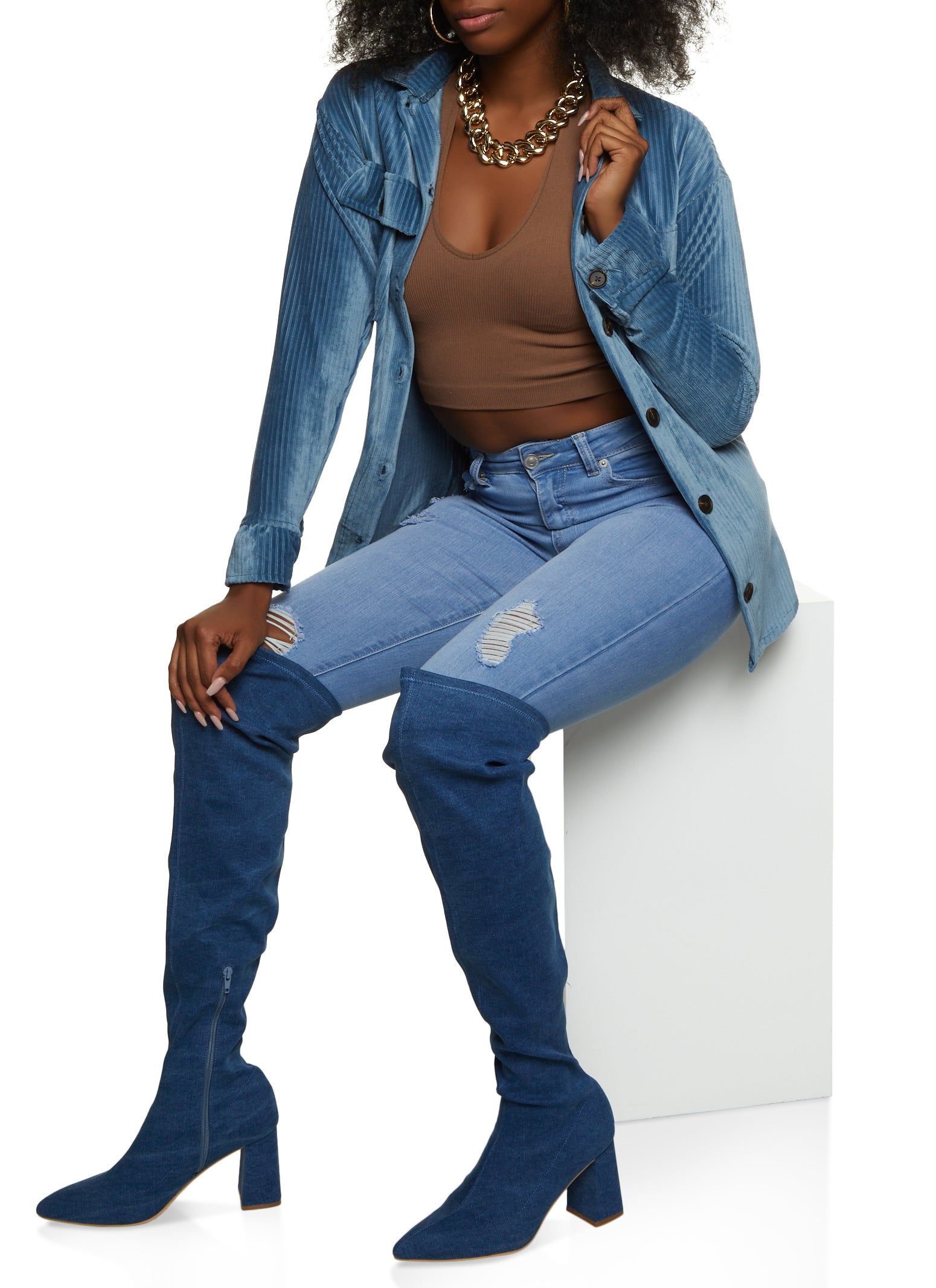 Ribbed Knit Velour Button Front Shirt sold by Rainbow product image thumbnail 2