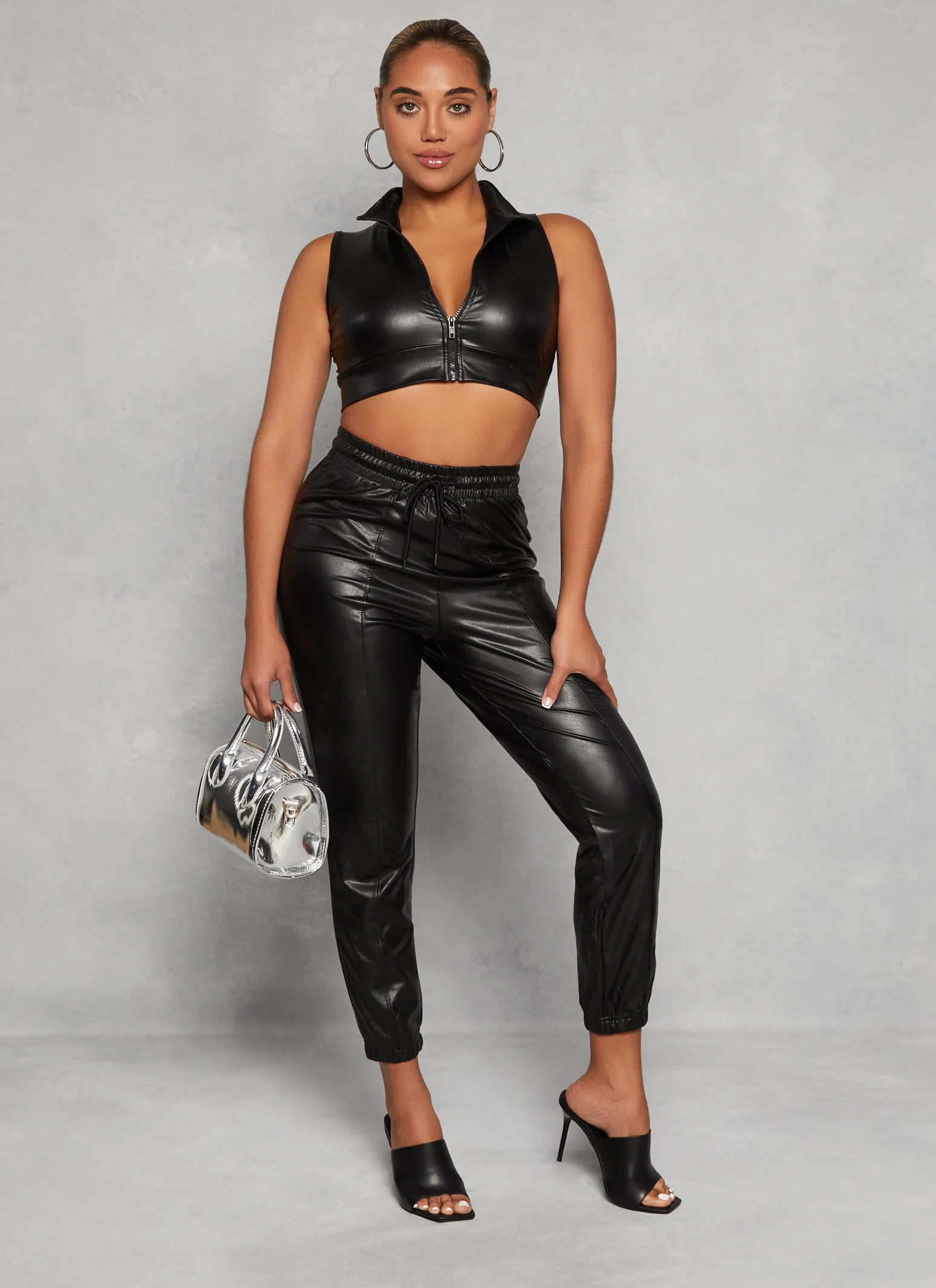 Faux Leather Zip Front Crop Top sold by Rainbow product image thumbnail 2