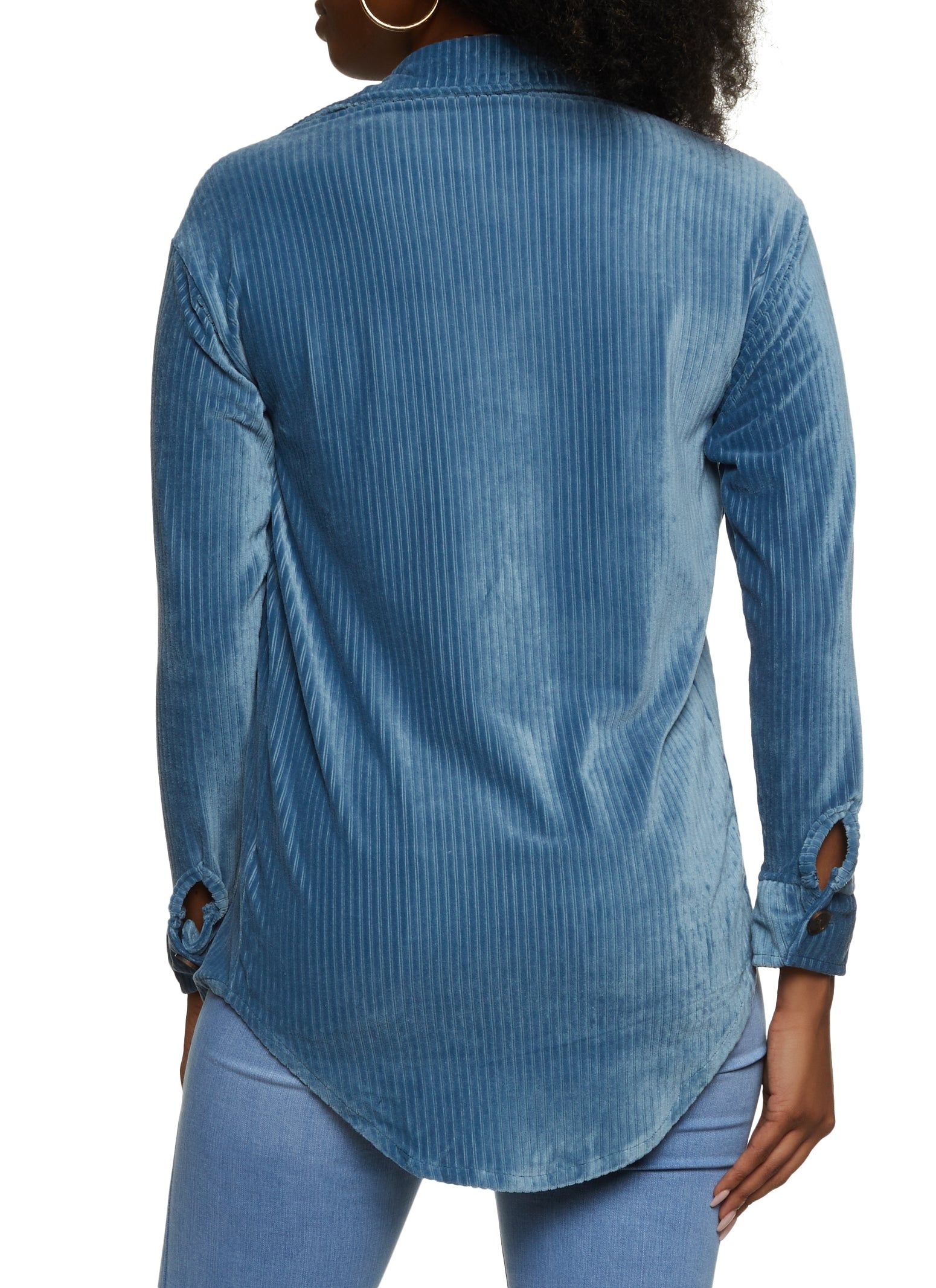Ribbed Knit Velour Button Front Shirt sold by Rainbow product image thumbnail 3