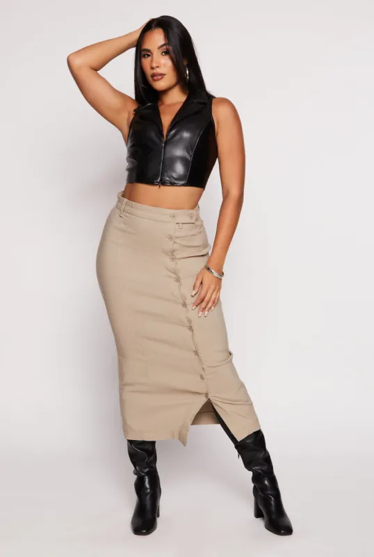 Hyperstretch Button Detail Slit Hem Skirt sold by Rainbow