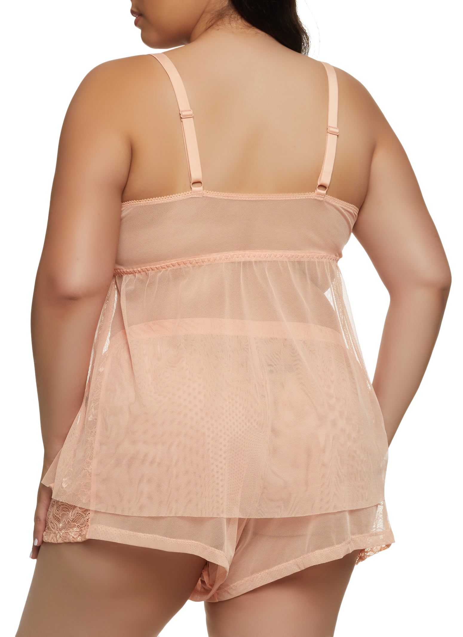 Plus Size Lace Mesh Cami Babydoll and Shorts Set sold by Rainbow product image thumbnail 2