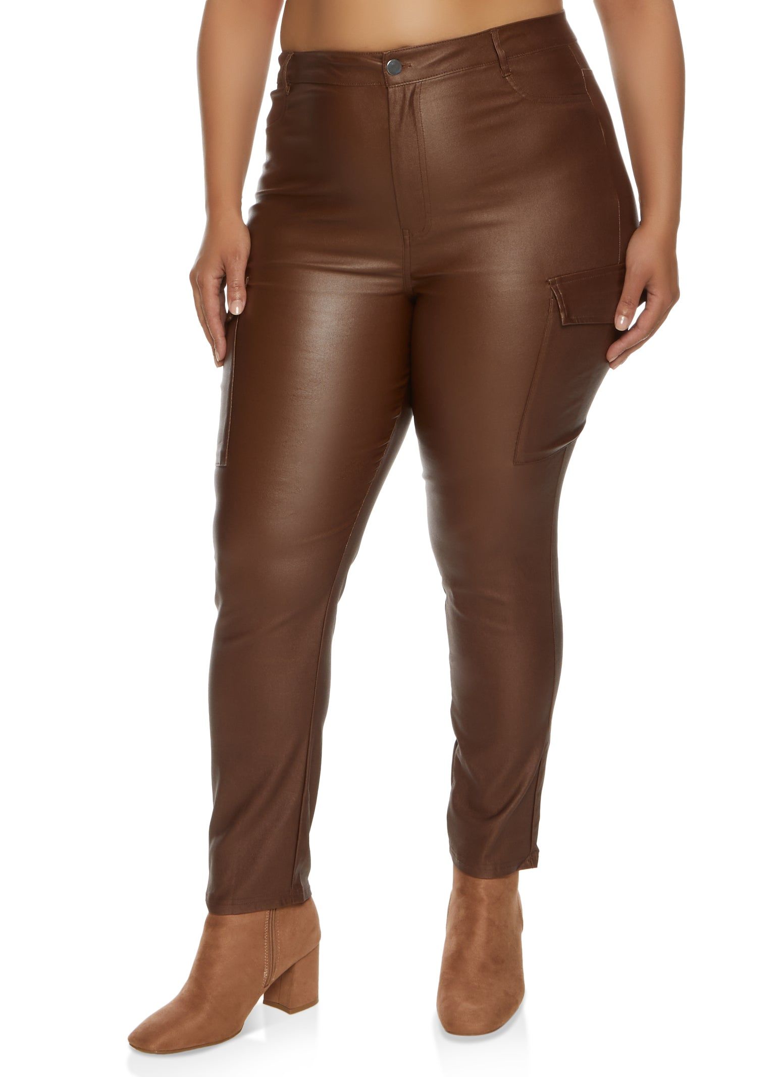 Plus Size Faux Leather Cargo Pocket Pants sold by Rainbow