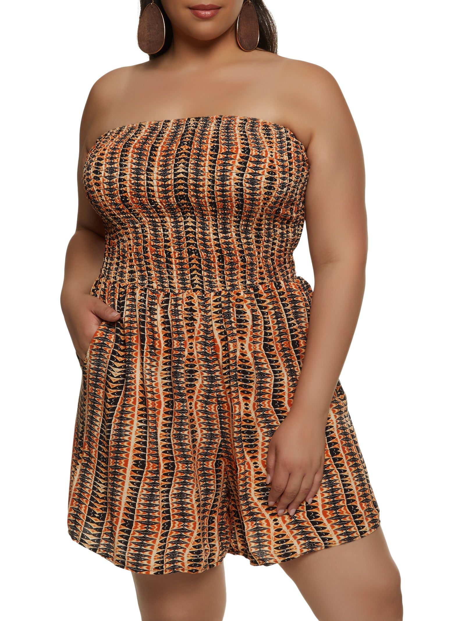 Plus Size Boho Print Smocked Tube Romper sold by Rainbow