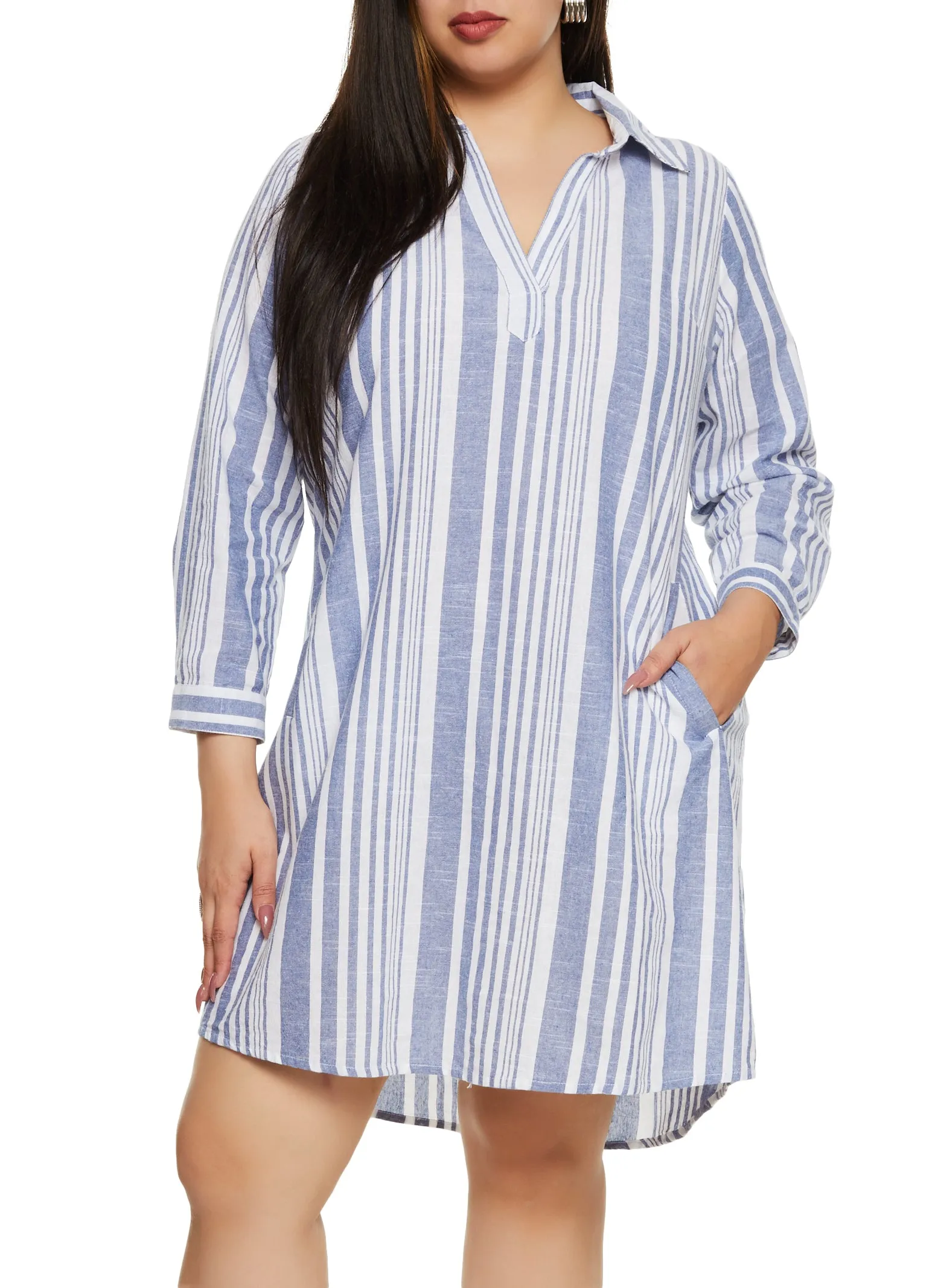 Plus Size Linen Striped Linen Shirt Dress sold by Rainbow
