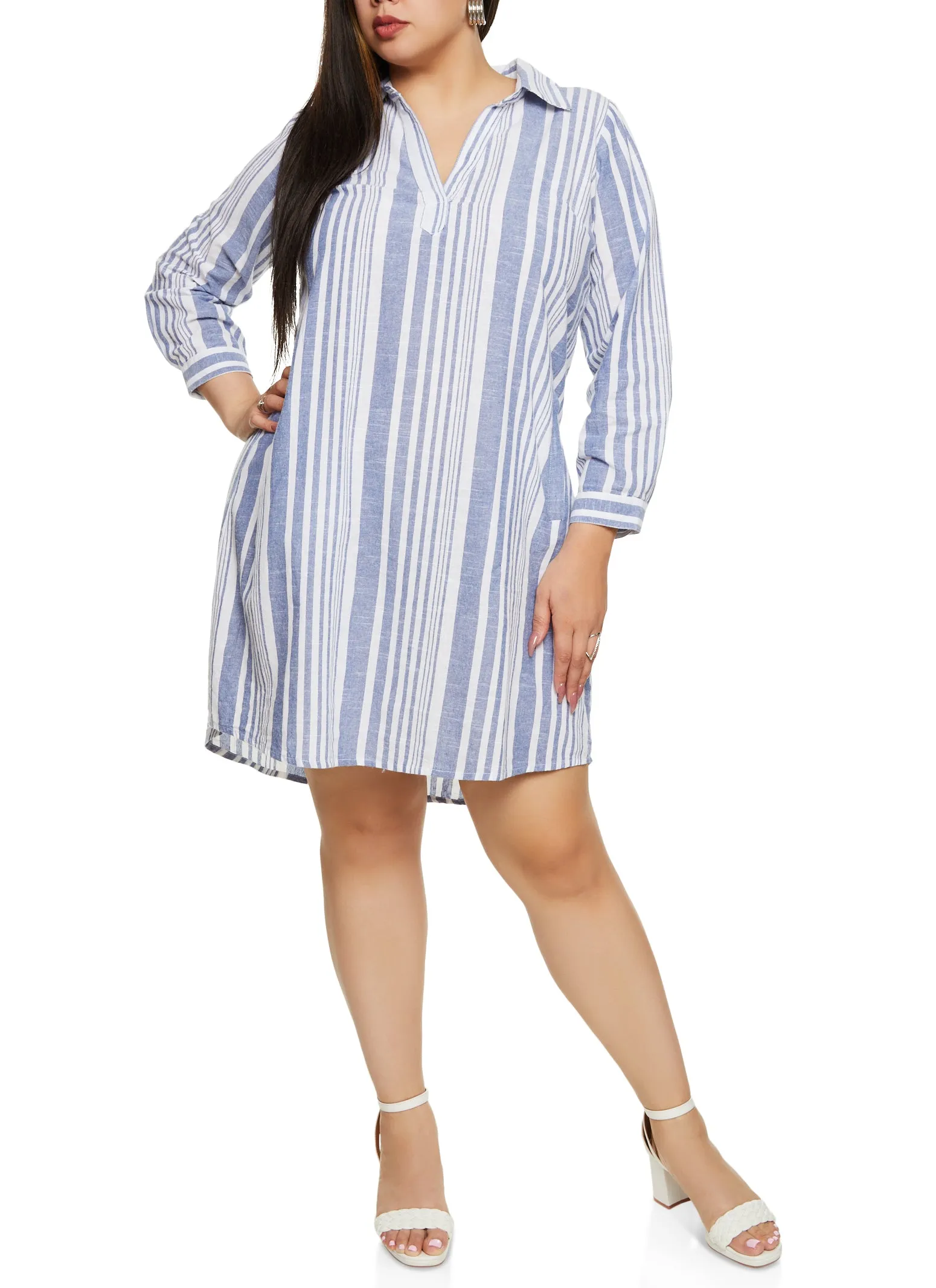 Plus Size Linen Striped Linen Shirt Dress sold by Rainbow product image thumbnail 2