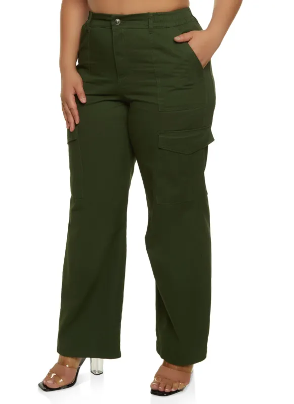 Plus Size High Waist Twill Cargo Pants sold by Rainbow