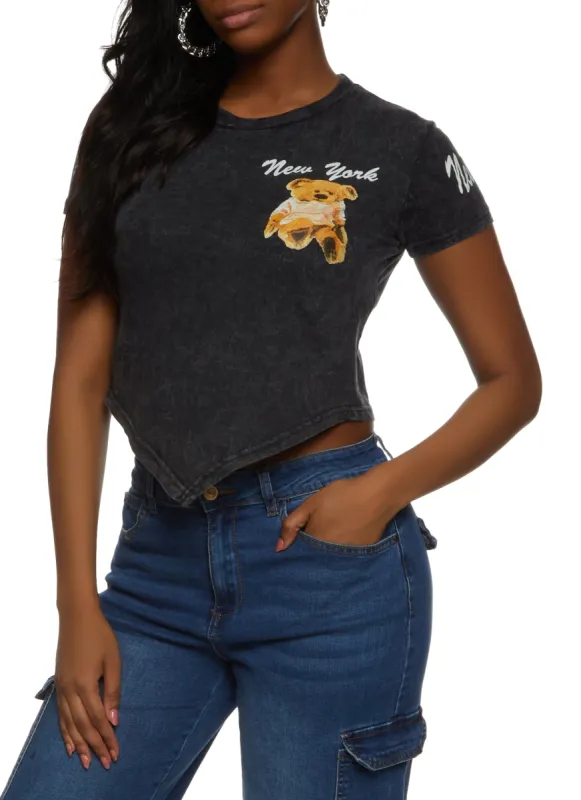 Acid Wash New York Brooklyn Bear Crop Top sold by Rainbow