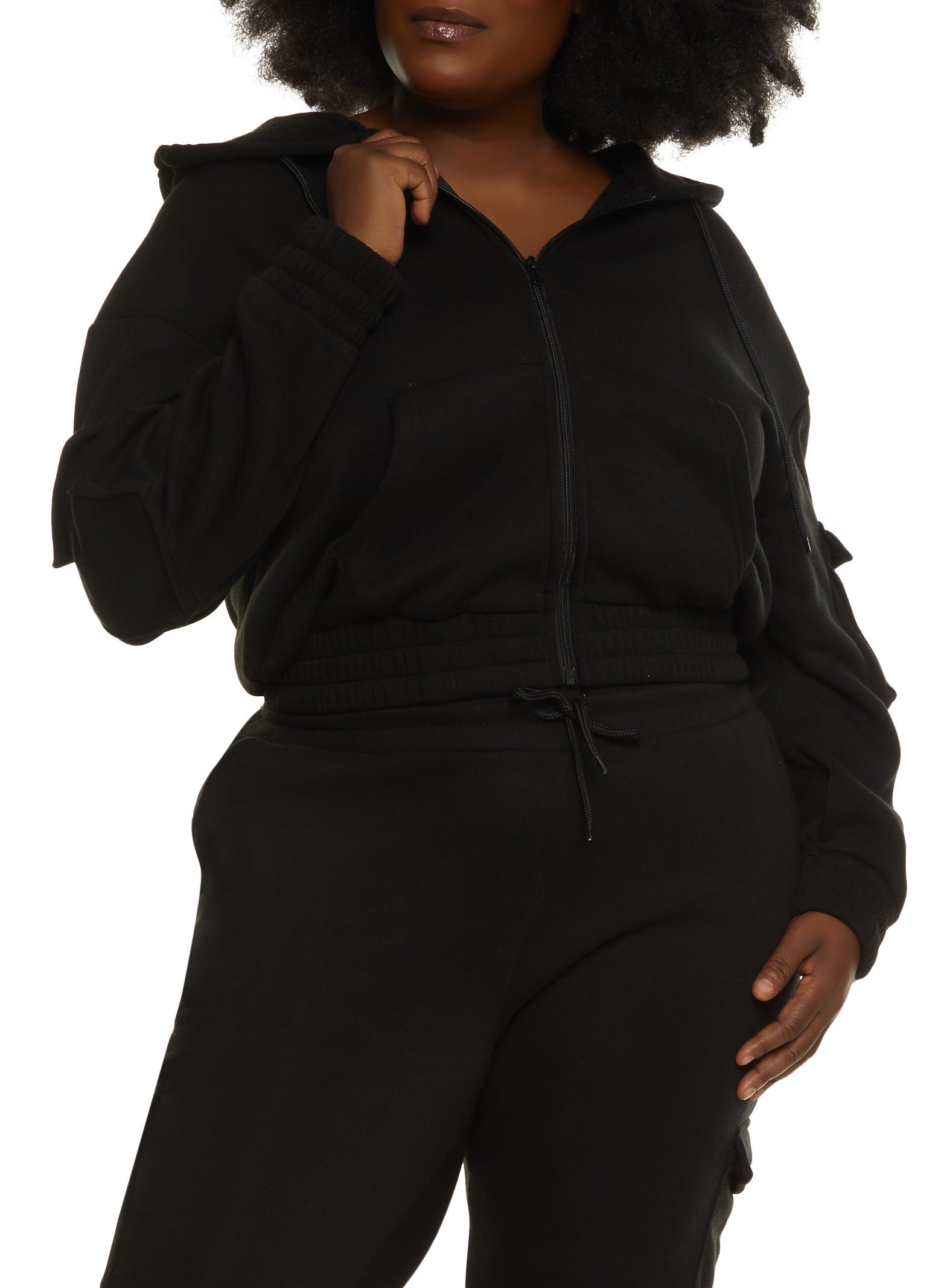 Plus Size Zip Front Cargo Pocket Hoodie sold by Rainbow