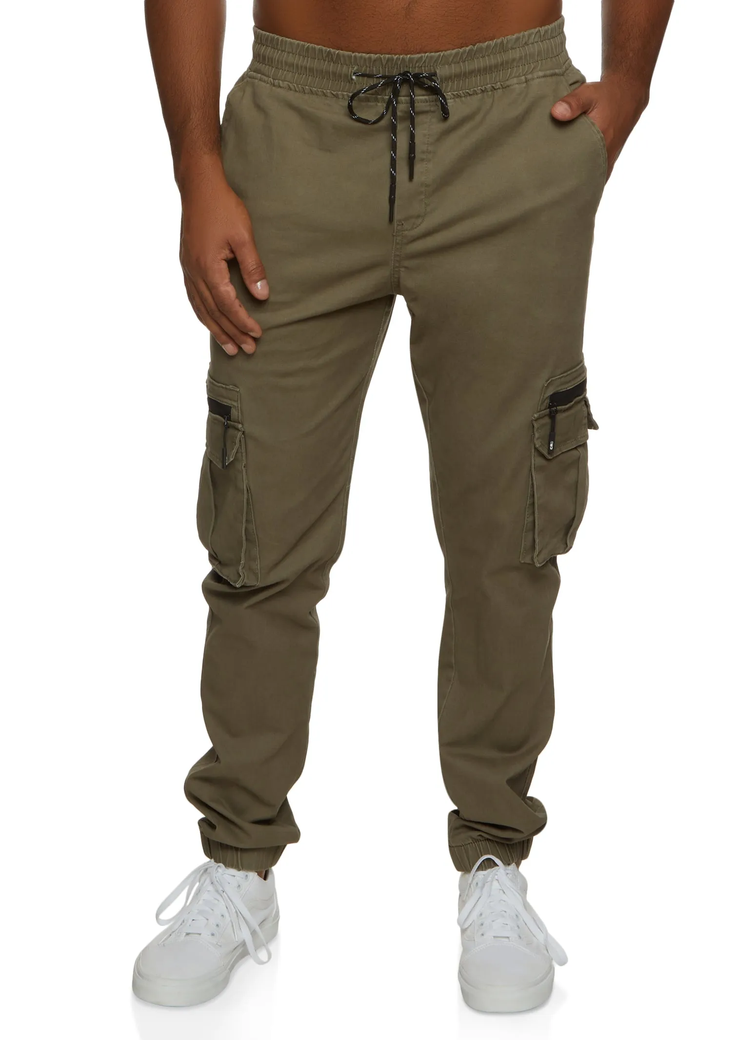 Mens Twill Solid Drawstring Cargo Pocket Joggers sold by Rainbow