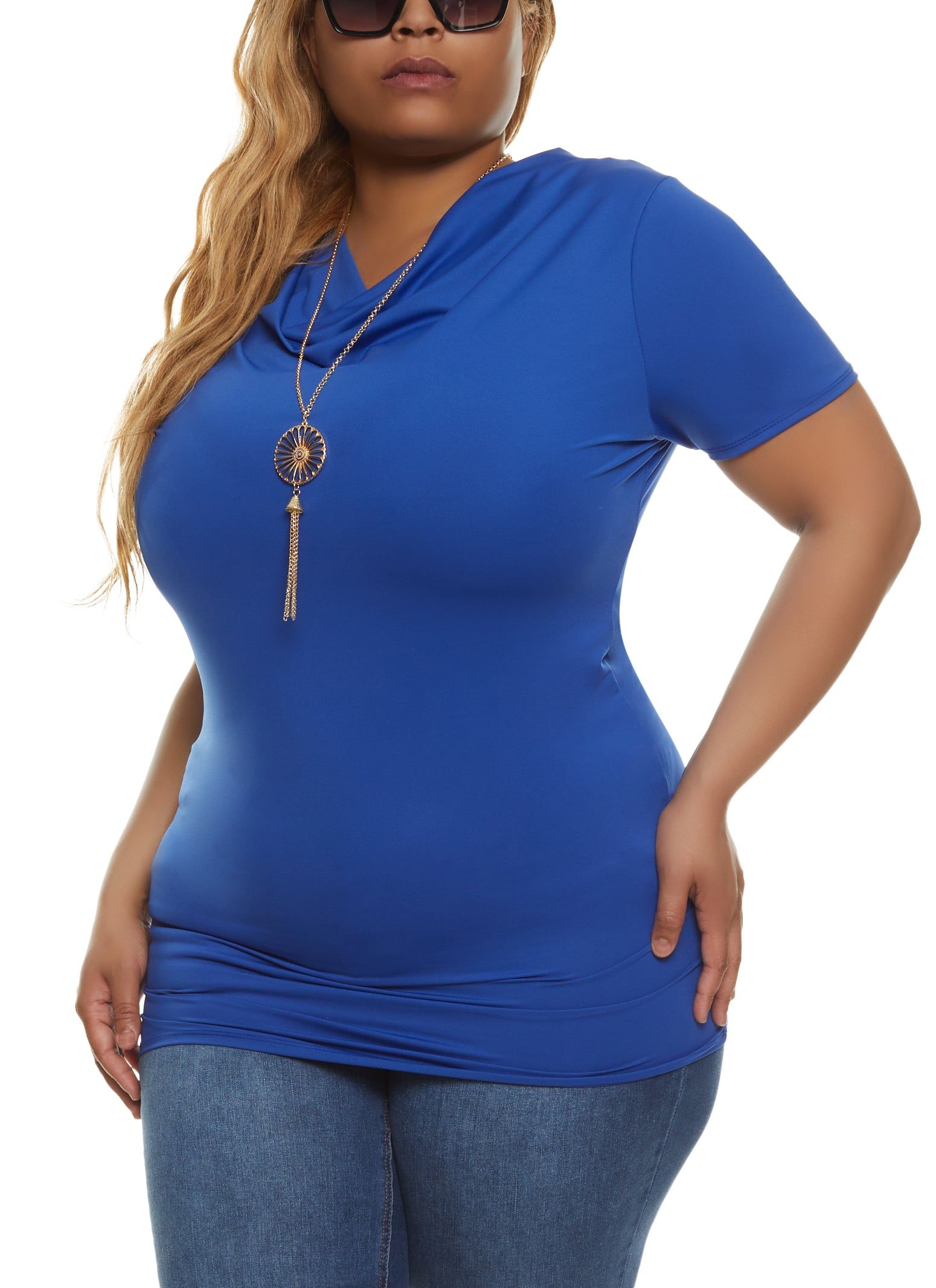 Plus Size Cowl Neck Top with Necklace sold by Rainbow